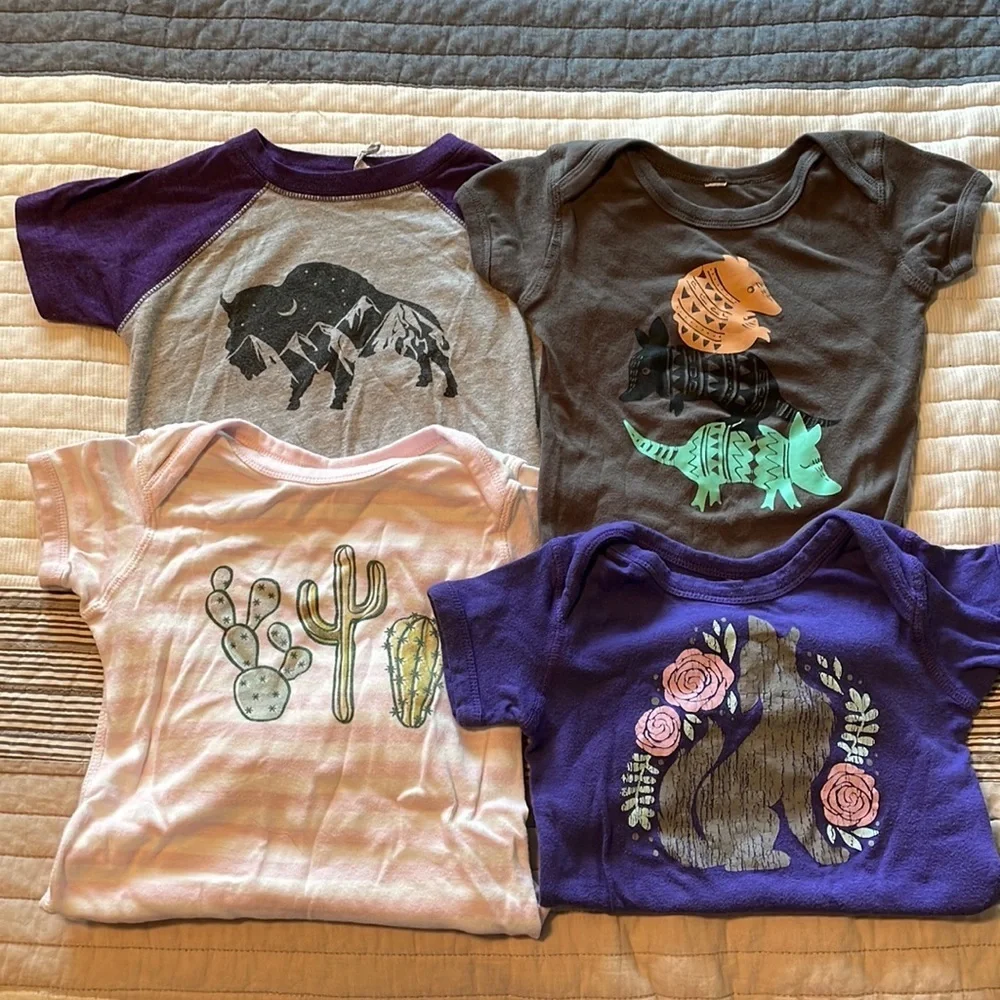 Set of 4 Boho Western Baby Onesies – Southwest Desert Animals Cactus – Size 24M